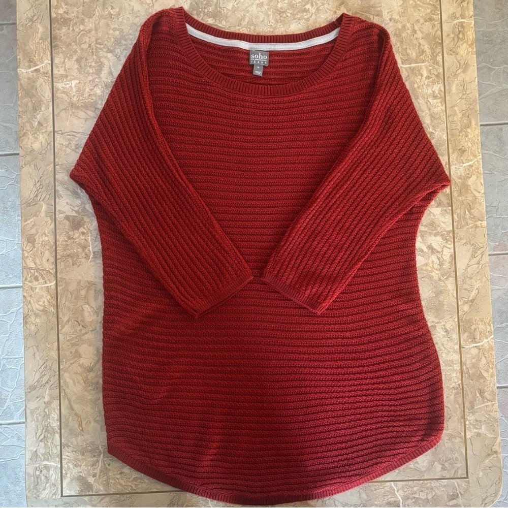 Soho NY&C Red Knit Tunic Sweater Size XL – 3/4 Sleeve Textured Soft Top - Picture 8 of 8